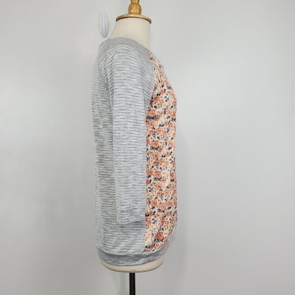 Wonderland by Orange Mixed Media Floral Front Ribbed Pullover Knit Top Size M - Picture 5 of 12